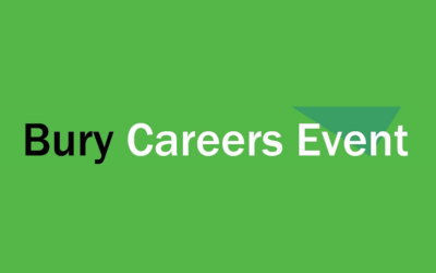 Green background with "Bury Careers Event" written on top.