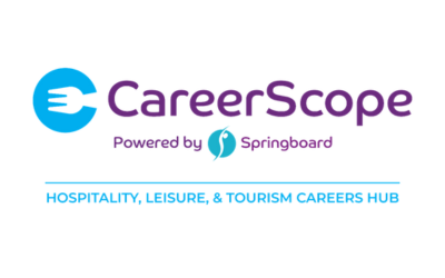 The CareerScope logo, with text underneath which reads Powered by Springboard. Underneath that is written Hospitality, Leisure, & Tourism Careers Hub.