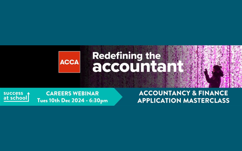 Blue background with an image of a silhouette against purple lights. The image also reads "Redefining the accountant. Accountancy and finance application masterclass."