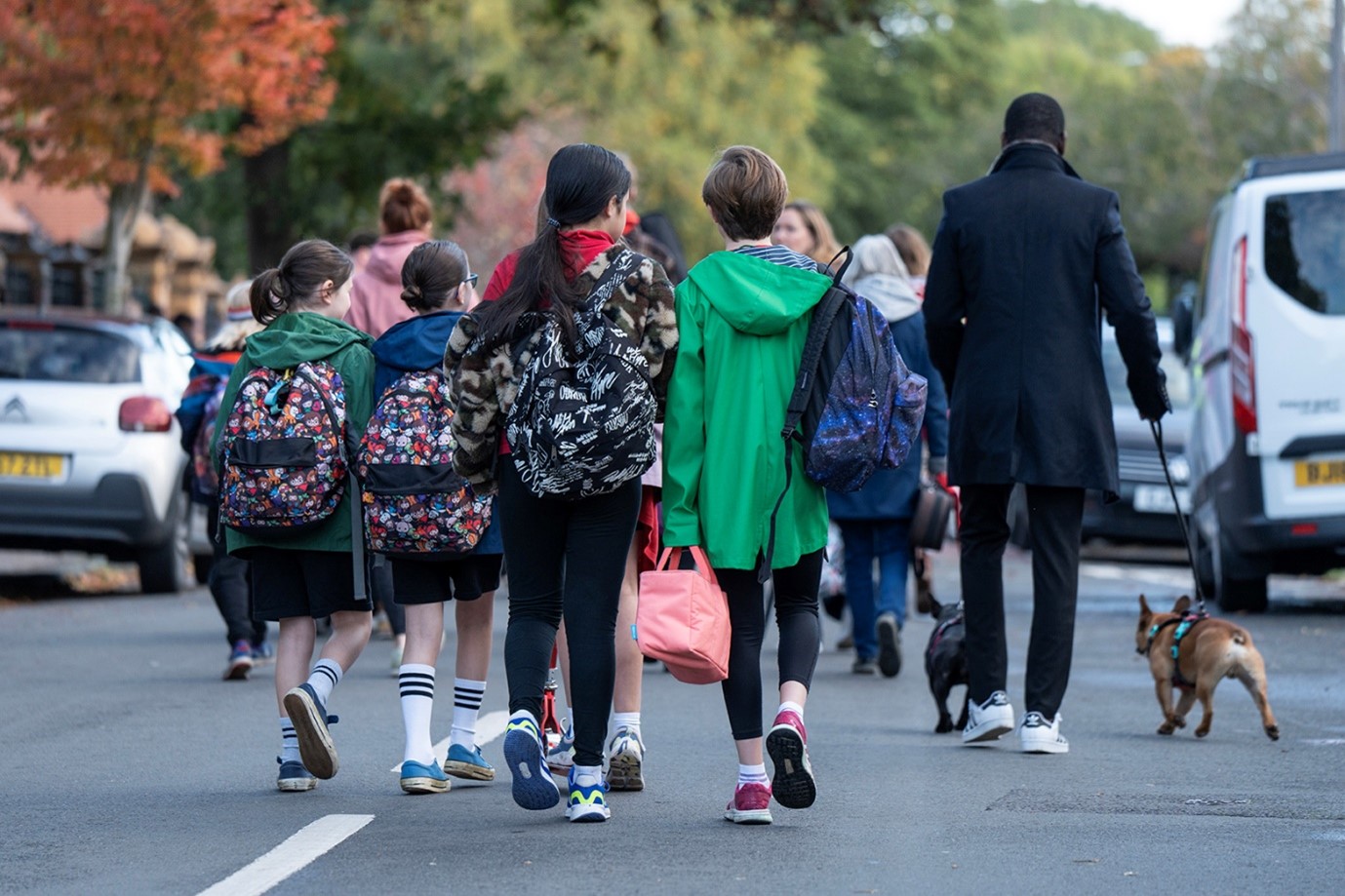 Young people walking to school