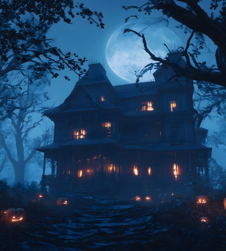 halloween5 (1) a house with lights on in the night