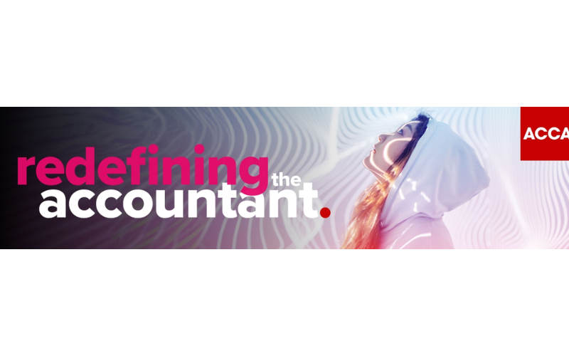 redefining the accountant 1 Image of a young person wearing a hoodie with lines of colour across them. The image says "Redefining the account" and has the Acca logo in red in the corner.